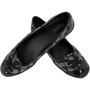 Womens 7.5 Coach Dannie Ballet Flats Shoes Monogram Patent Leather Black 6539
